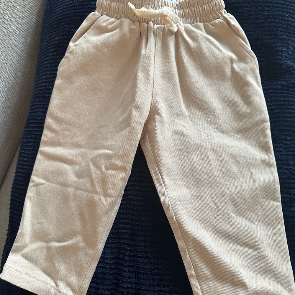 Tan Casual Elastic Waist Bottoms Relaxed Fit